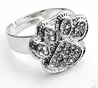 Adorable Ice Crystal Puppy Paw Print Fashion Ring with Adjustable Metal Band ~ Comes Gift Boxed