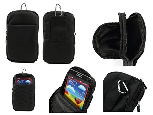 DFV mobile® - Funda multiusos varios compartimentos cremallera pasador cinturon y mosqueton para => Hisense Infinity Pure 1 U980 > color NEGRA XL ( 16,5 cm X 10,5 cm )