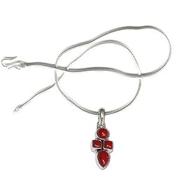 Sterling Silver Coral Pendant with Chain 1.25 Inches