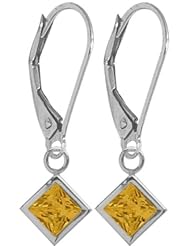 Girls 14K White Gold 1.20 Carat Princess Cut Square 5mm Genuine November Citrine Leverback Gem Earrings
