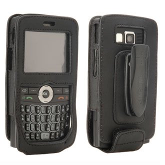 Samsung OEM Matte Leather Fitted Case - Black with Plastic Display Window - Suede Lining - Fixed Swivel 180° Belt Clip for Samsung i607 BlackJack - WT17200000125