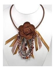 Flower Leather Fresh Water Pearls Necklace In Zinc