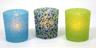 Bead-Dazzling! Beaded Votive Holders with Battery Operated Flickering, Flameless Tealights - Boxed Set of 3