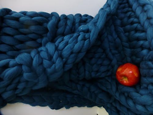 GiantKnit, Super Chunky Throw Blanket, Bluebell, Hand Blended Merino, Hand Knit 32x50", Hand Spun Pure Merino Wool