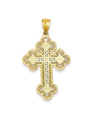 14k Yellow Gold Budded Greek Key Cross Pendant