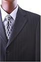Men's Single Breasted 3 Button Black Pinstripe Super 150's Wool Feel Vested Dress Suit