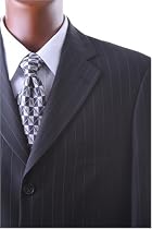 Men's Single Breasted 3 Button Black Pinstripe Super 150's Wool Feel Dress Suit