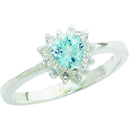 Sterling Silver Blue Topaz & Cubic Zirconia Right Hand Ring Sz 7