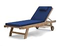 Teak Sun Lounger Fixed Leg With Free Blue Cushion