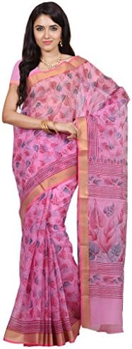 Womantra Pink Color Cotton Printed Zari Border Saree