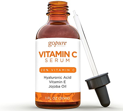 goPURE Vitamin C Serum for Face - Clinical Strength 20% - With Hyaluronic Acid, Vitamin E, Organic Aloe - Fades Age Spots, Boosts Collagen, Wrinkles, Lines - Best Natural & Organic Anti Aging Serum
