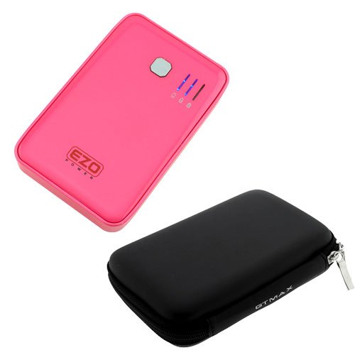 Ezopower Pink 2-port Ultra High-capacity Portable External Rechargable Backup Battey Pack -8000mah (2a) + Black GPS 4.3 Eva Case for Iphone, Ipod, Ipad, Mp3 Players, Tablet, Gps, Mobile Phone, Android Phone, Cell Phone, Blackberry, Htc, Samsung, Nokia, Lg