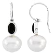 14K White Gold Paspaley South Sea Cultured Pearl and Onyx Earrings - 11.00mm