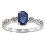 10k White Gold Genuine Blue Sapphire and Diamond Ring (1/10 TDW)