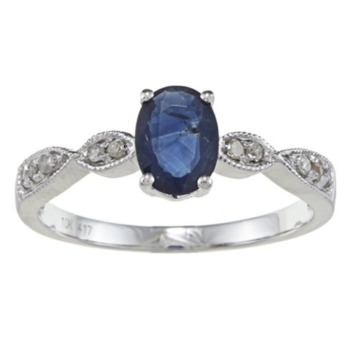 10k White Gold Genuine Blue Sapphire and Diamond Ring (1/10 TDW) - size 8.5