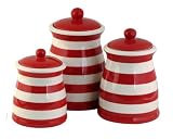 Terramoto Ceramic  3-Piece Stripes Canister Set, Red