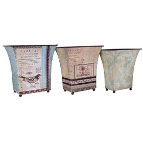 Antique Style Bird Botanic Motif Set of 3 Square Planters by Creative Co-op