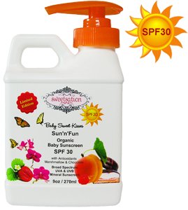 Sun'n'Fun Organic Baby Sunscreen SPF 30, with Antioxidants, Marshmallow and Chocolate, Jumbo 9oz