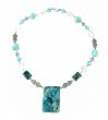 Necklace - N16 - Genuine Chrysocolla Pendant and Beads, Glass and Fire-Polished Beads and Pewter Beads