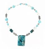 Necklace - N16 - Genuine Chrysocolla Pendant and Beads, Glass and Fire-Polished Beads and Pewter Beads