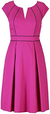 eShakti Women's Piped trim poplin dress 3X-24W Regular Rich beetroot/deep navy