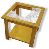 Oak Glass Top End Table With Country Etched Glass - Country End Table Furniture - Unique Country Gift Ideas - Fully Assembled - 22