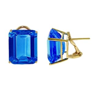 14k Gold French Clip Earrings with Genuine Blue Topaz by 