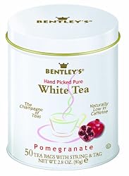 Bentley's Pomegranate Flavored Pure White Tea, 50 Count Tins (Pack of 2)