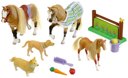 SEM BuzzBeeToys 437 00798 - Pferde Spielset bestehend aus 3 Pferde und 2 Hunden
