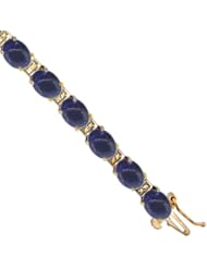 10K Yellow Gold Natural Lapis Oval Tennis Bracelet 5x7 mm stones, 7 inches