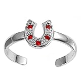 IMAGE OF Sterling Silver Ruby CZ Horse's Shoe Toe Ring