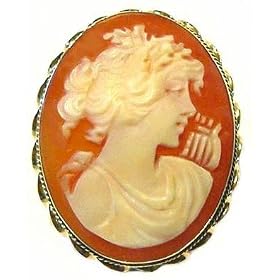 Calliope, Master Carved Carnelian Conch Shell 14k Gold Cameo Pin Pendant by