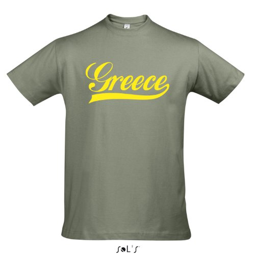 T-Shirt Griechenland Oldschool Greece LÄNDERSHIRT EM / WM FAN Trikot S-XXL , Khaki – gelb , S