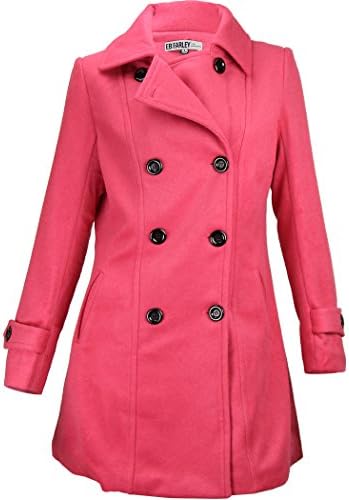 Women's Wool Blend Double Breasted Pea Coat (Pink, Small)