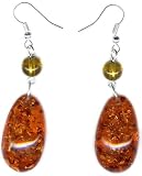 Lys de Mejac Boucles d'oreilles resine Ambre en Goutte sur Argent massif