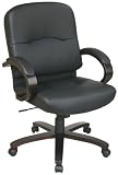 Eco Leather Mid Back Chair with Espresso Finish Wood Base and Padded Arms