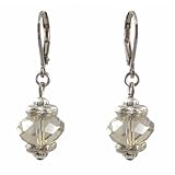 Earrings - E430 - Faceted Fire Polished Crystal Glass Hung on Silver Tone Leverbacks ~ Black Diamond (Gray / Grey)