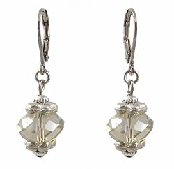 Earrings - E430 - Faceted Fire Polished Crystal Glass Hung on Silver Tone Leverbacks ~ Black Diamond (Gray / Grey)