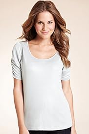 Scoop Neck Short Sleeve Ruched Sparkle Top