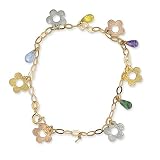 9ct Yellow Gold Link Bracelet With Floral And Bead Charms