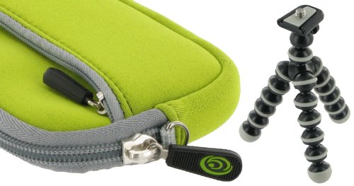 Neoprene Sleeve Case (Neon Green) and Premium Tripod for Panasonic DMC-FX37S Digital Camera White