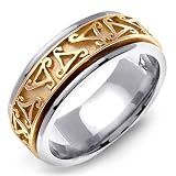 AGRONA 14K Two-Tone Gold Triangle Design Celtic Wedding Band Ring