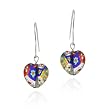 Sterling Silver Murano Glass Multi Color Flower Millefiori Heart Earrings Valentine's Day