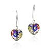 Sterling Silver Murano Glass Multi Color Flower Millefiori Heart Earrings Valentine's Day
