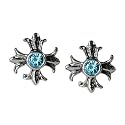 Stud Earrings Sterling Silver - Blue Gem Crosses