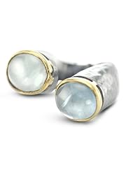 Ingenious Black Rhodium Plated Hammered Silver Ring With Two Oval Milk Aqua Stones