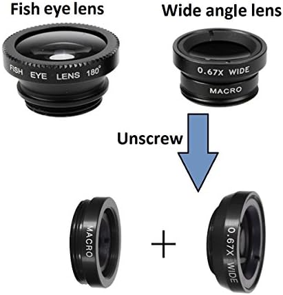Xinyada 3 in 1 Clip-on Fish Eye + Wide Angle + Macro Camera Lens for Phone Iphone Samsung HTC Ipad Ipod (Black)
