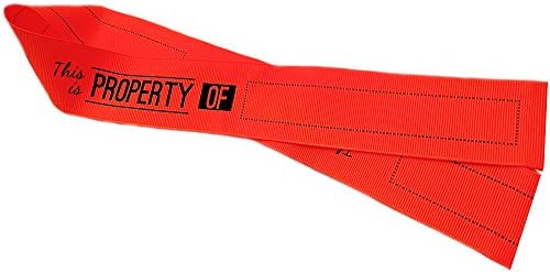 LUGGAGE RIBBON~This is PROPERTY OF ~ Print 744-9 Polyester Grosgrain Ribbon, 1-1/2-inch Wide Color Neon Orange / Black (3 yds)