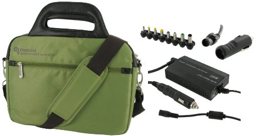rooCase 4n1 Combo - Acer Aspire One AO751H-1401 11.6-Inch Netbook Carrying Bag with AC and DC Adapter Charger Home / Car / Airplane - Travel Pro Series Green