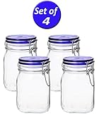 Bormioli Rocco Fido Square Jar with Blue Lid, 33-3/4-Ounce